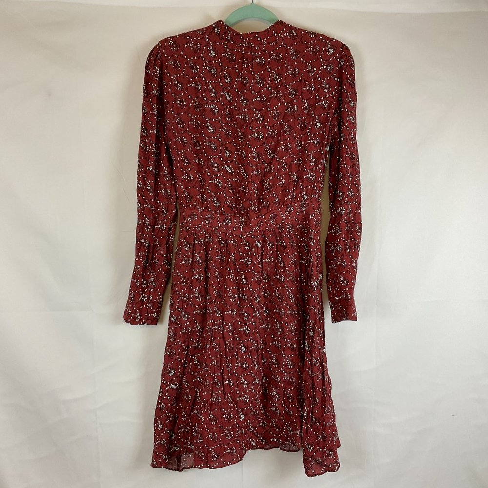 & Other Stories Dress US 4 Maroon White Black Print Long Sleeve Half Button - Picture 6 of 10